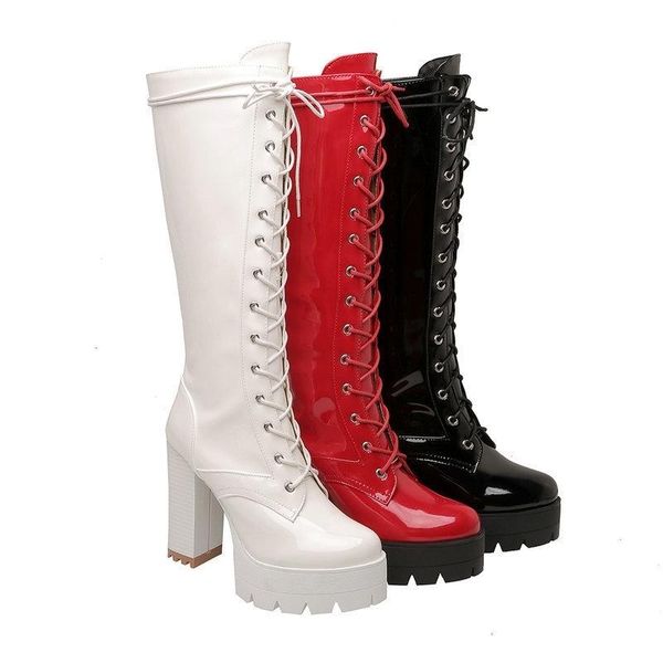 

boots round women's boots, knight's no more than knee water platform thick heel long tube high, Black