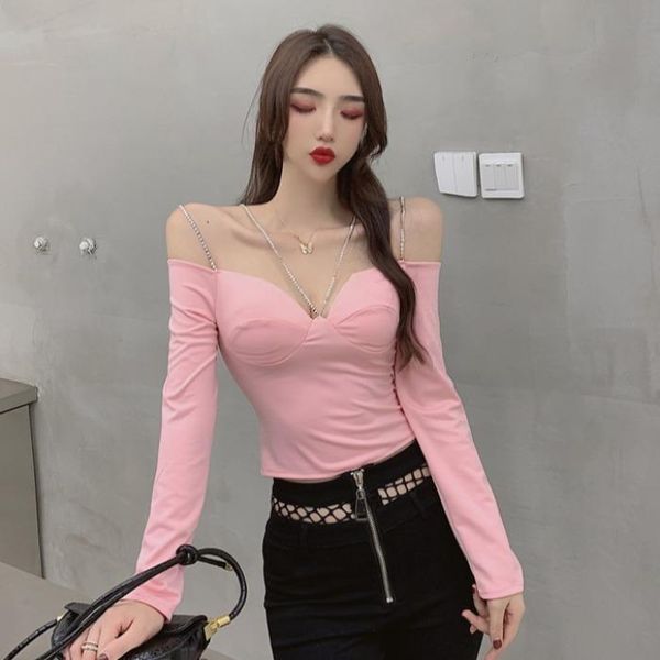 

design sense chain shining inlaid diamond bra sling vest 2021 early spring new straight shoulder short top, Black;white