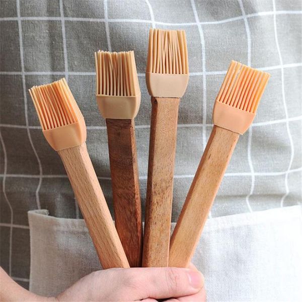 

tools & accessories woodn handle bbq brush natural wooden silicone brushes high temperature resistance for cooking baking barbecue