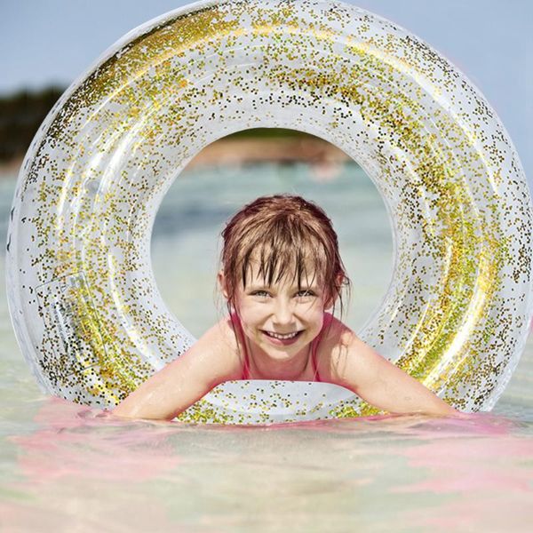 

life vest & buoy transparent sequins pvc inflatable swimming ring floating pool glitter thick circle wheel toddlers bathing supply
