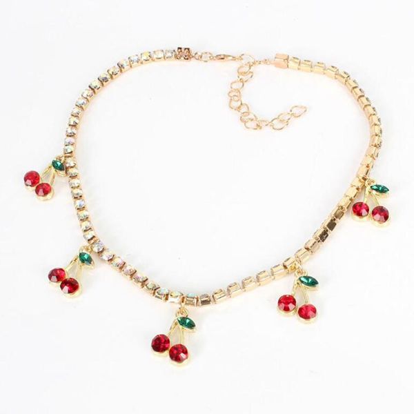 

chains women bling rhinestone cherry necklaces pendant chain fashion temperament choker crystal collar girls hip hop jewelry, Silver