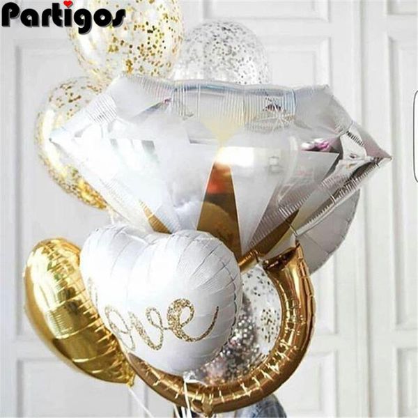 

party decoration 1set 18inch round white gold glitter print mr&mrs love foil balloons bride to be marriage wedding valentine's day air