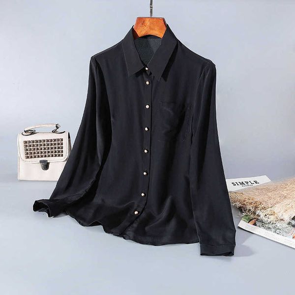 

women's blouses & shirts fashion feminine temperament fold collar button down silk solid female sleeve long cardigan t82o, White