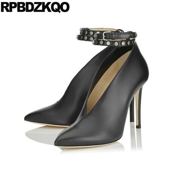 

2021 strap fashion pointed toe rivet black discount stud pumps high heels green shoes for women ankle boots designer scarpin