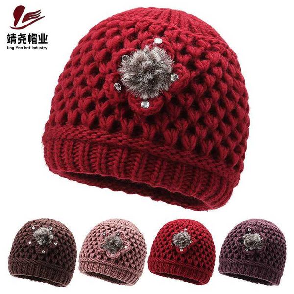 

old lady hat female grandmother winter warm wool middle-aged and elderly psh thickened knitted old, Blue;gray