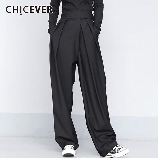 

women's pants & capris chicever high waist black brief pleated long wide leg trousers loose fit women fashion tide spring autumn 2021, Black;white