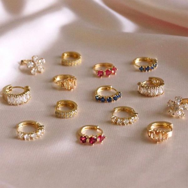 

hoop & huggie fashion colorful crystal small earrings clear cz geometric circle for women jewelry, Golden;silver