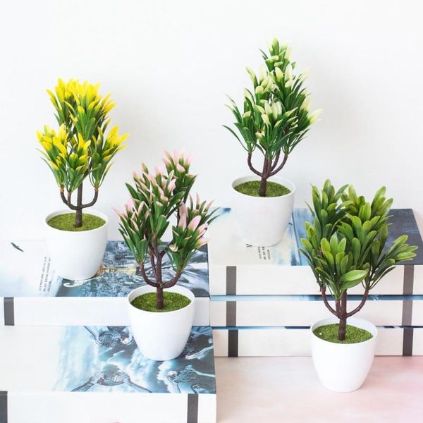 

green artificial plants bonsai small tree grass flower potted bonsai christmas halloween wedding new year home decor