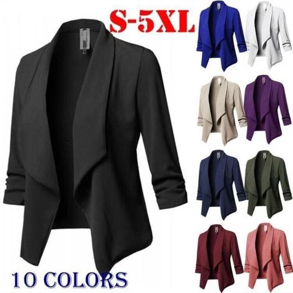 

plus size blazer women solid color suit long sleeved lapel casual small suit slim ladies blazers work wear jacket, White;black