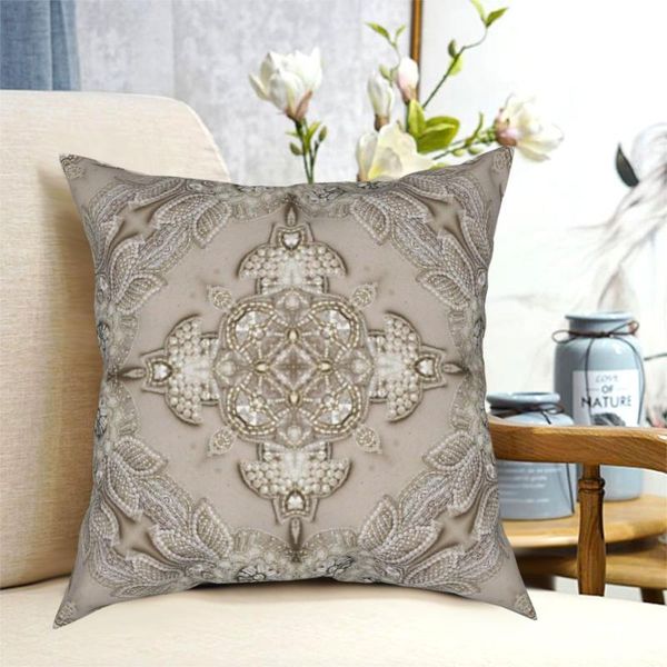 

pillow case vintage rhinestone pearl glamorous beige lace pillowcase pattern zipper decorative throw for sofa cushion cover 18