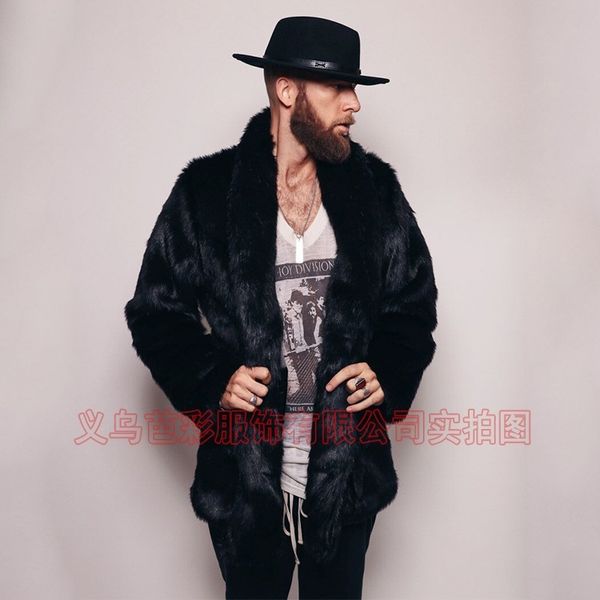 

new imitation fur coat men's winter casual warm mink medium and long, Black