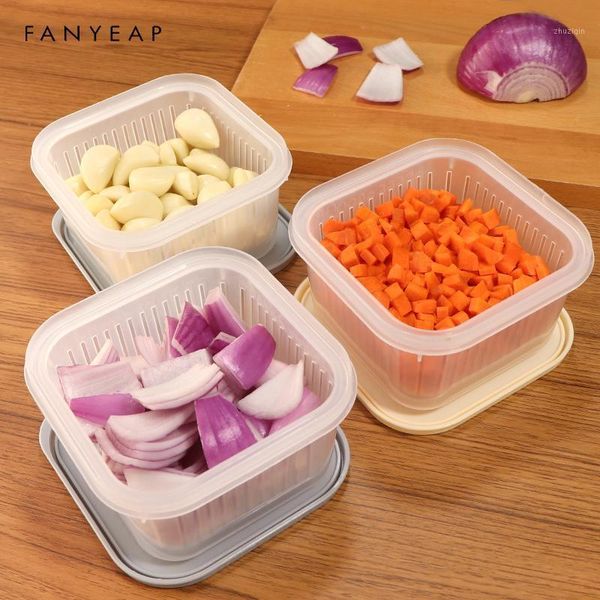 

storage bottles & jars kitchen ginger garlic box refrigerator fruit portable square freshness preservation drain seal