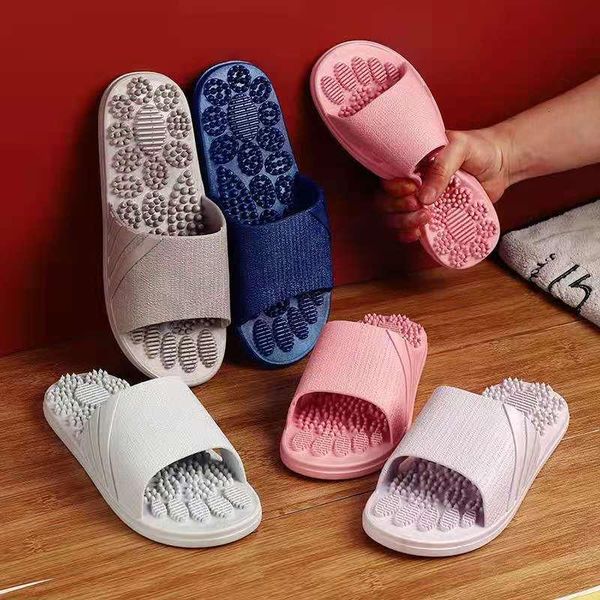 

2021 massage slippers indoor non-slip shoes solid soft bottom sides couple lover slippers home sandals men massage point, Black