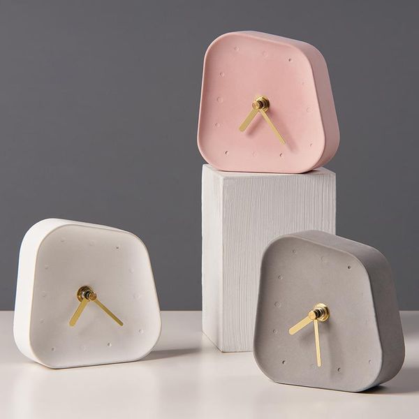 

nordic home decoration accessories geometry shaped cement table clock deskdecoration mute concrete small desk clock
