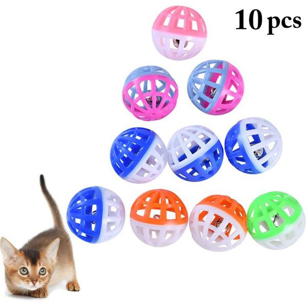 

cat toys 2021 10pcs pet toy colorful handmade bells bouncy ball interactive training playing supplies