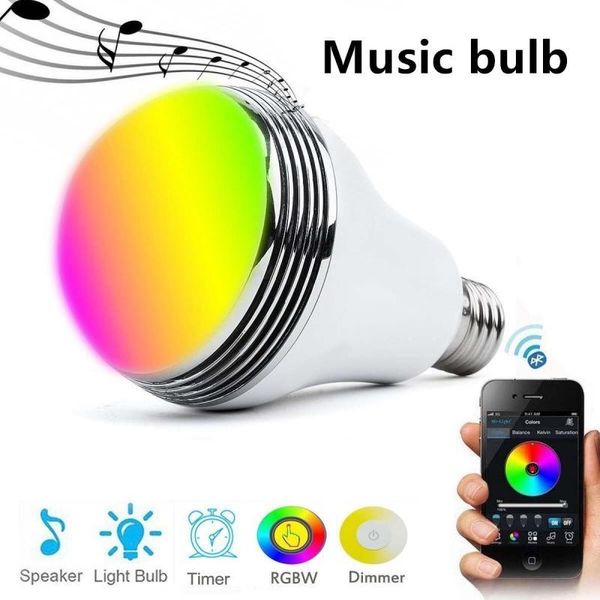 

bulbs e27 wireless bluetooth speaker+9w rgb bulb led lamp ac85-264v smart light music player audio with remote control