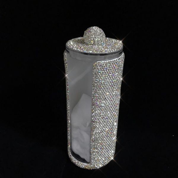 

sparkling acrylic brush organizer with lid all rhinestones cosmetic make up box cotton swab storage deskboxes & bins