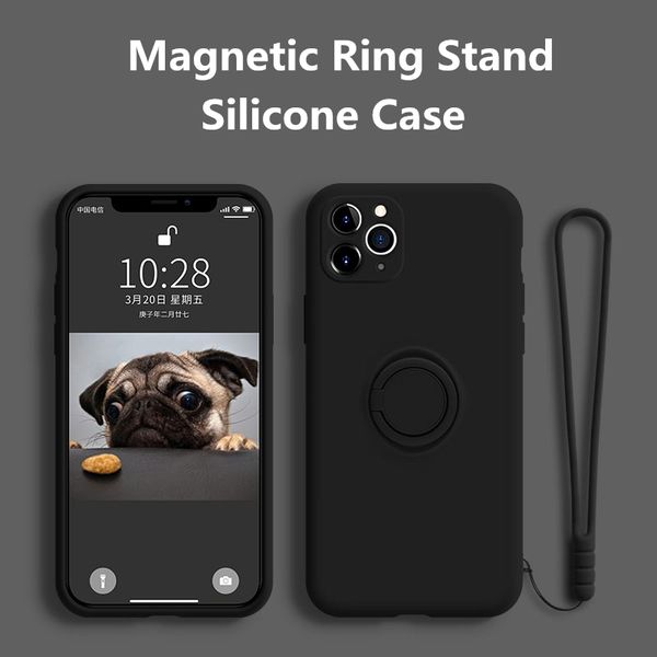 

liquid silicone case for iphone 12 xr x xs max 7 8 plus silicone with ring holder magnetic cover for iphone 11 pro max fundas