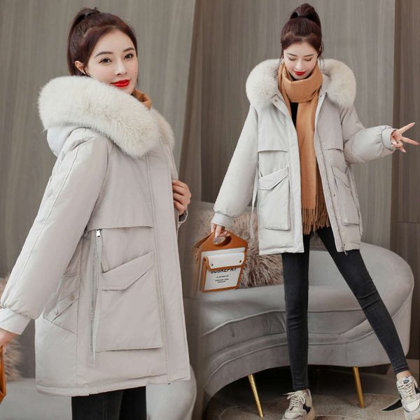 

light luxuryparkas 2021 loose new long women's korean winter mid duck down thickened small cotton padded jacket coats for women plus si, Black