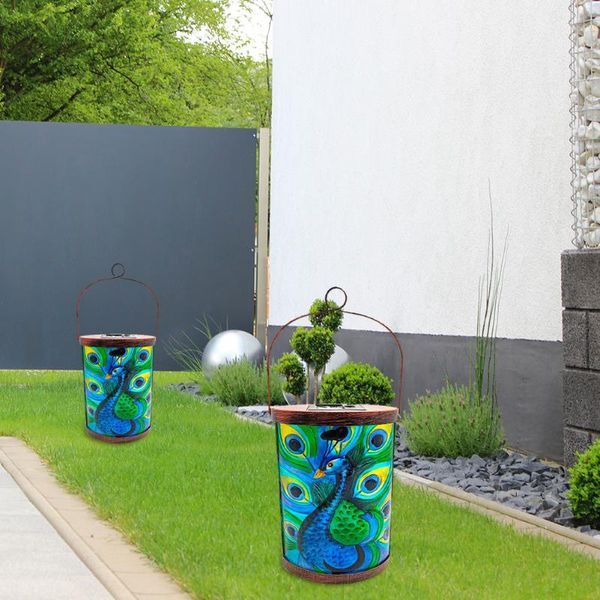 

lawn lamps waterproof led solar light wrought iron peacock glass painting lantern lamp yard landscaping lighting ornament