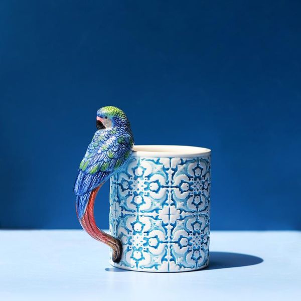 

mugs 300ml 3d retro ceramic parrot mug cup coffee milk tea porcelain american style hand painted bird