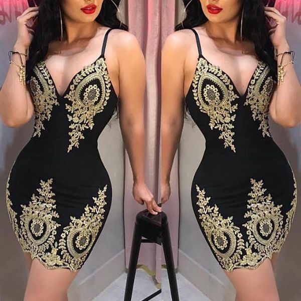 

casual dresses women bandage body-con elegant deep v-neck skinny short empire waist print sleeveless clubwear party cocktail evening mini dr, Black;gray