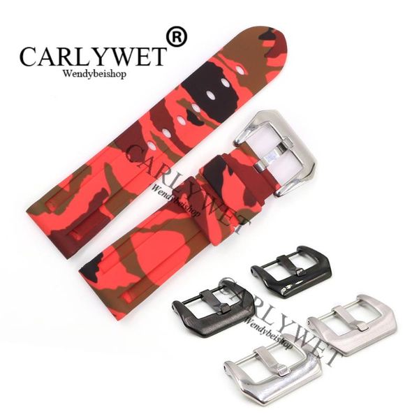 

watch bands carlywet 24mm camo red waterproof silicone rubber replacement wrist band strap belt, Black;brown