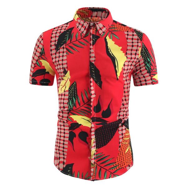 

men's casual shirts mens red yellow summer short sleeve 2021 fashion button up slim fit hawaiian shirt holiday with floral print, White;black