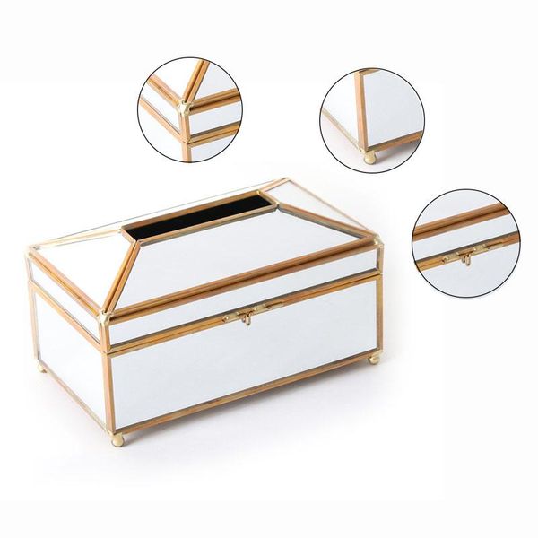 

luxury european style practical mirror glass tissue box waterproof paper towel holder dressing table tray home decor