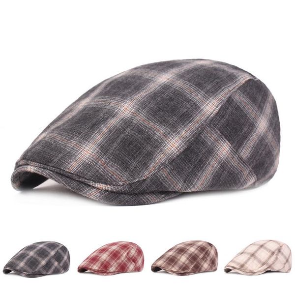 

berets 2021 man peaky blinders british plaid cotton vintage flat caps gatsby male spring autumn winter adjustable driver hat, Blue;gray
