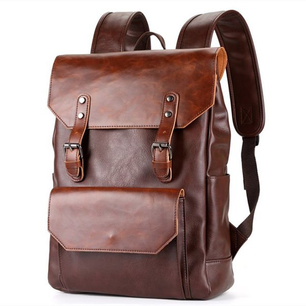 Zaino per laptop in pelle PU vintage da uomo Borsa da scuola urbana Stile popolare Borse arancioni e zaini per studenti a spalla Bookbag