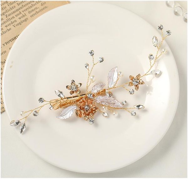 

trendy gold and silver color women's wedding hairpin headwear pearl rhinestone hair accessories bridal handmade headba qylgms