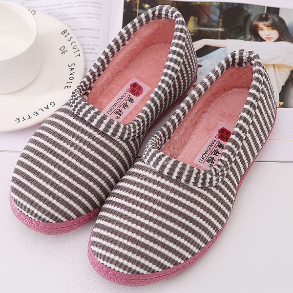 

stripe women slippers indoor short plush flat shoes woman home pvc slip on female slippers house cozy soft floor slippers 2022, Black