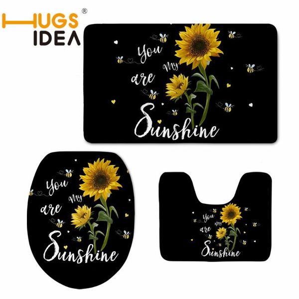 

hugsidea sunflower 3pcs toilet lid protector cover&anti-slip mat black house/home/l rugs bathroom wc accessories decoration