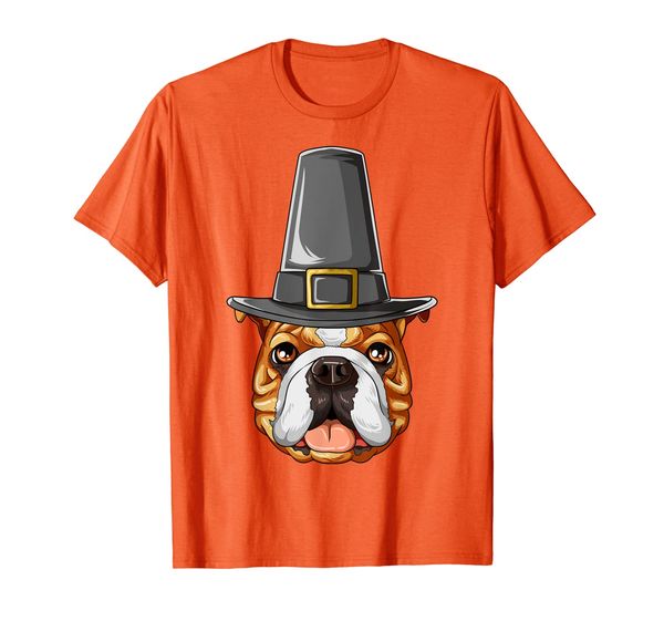 

English Bulldog Thanksgiving Pilgrim Costume Hat T-Shirt, Mainly pictures