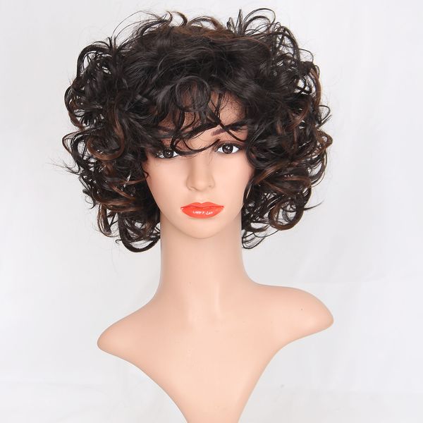 

womens fashion short curly hair african fluffy curly wavy synthetic wigs for black women fancy dress party full wigs