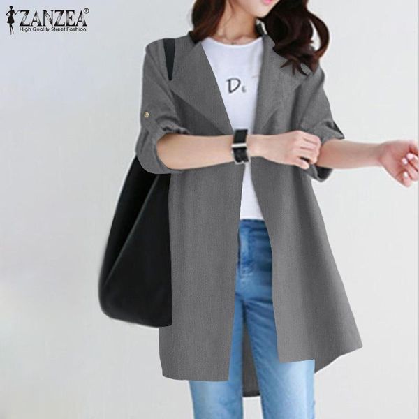 

women's blouses & shirts autumn office work women casual long sleeve cover up blouse zanzea elegant solid baggy cardigan female high l, White