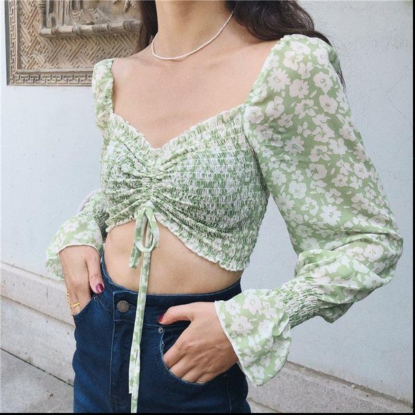 

vintage blouse long sleeve floral print blouse shirt square collar lady office shirt tunic casual loose blusas new, White