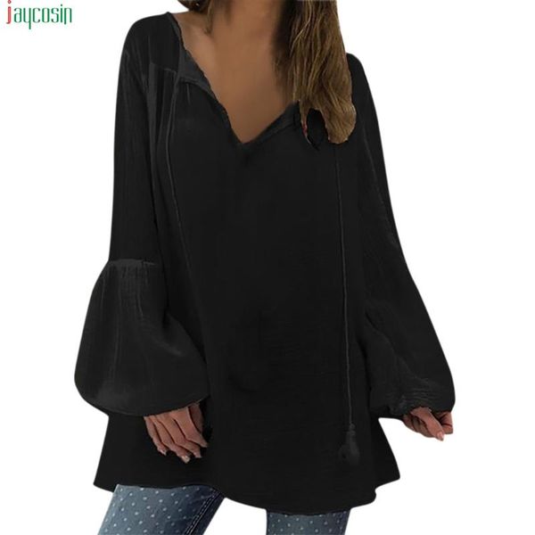 

women's blouses & shirts jaycosin fashion blouse shirt women ladies plus size solid long sleeve v-neck pullover streetwear, White