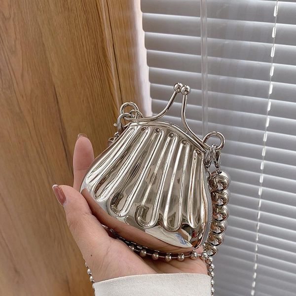 

evening bags woman fashion metal shell style clip shoulder bag bright diamond handbag female high-end trendy crossbody