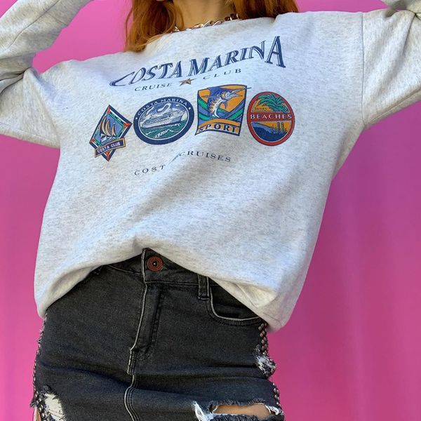 

2021 bae sport letters printed crewneck sweatshirt women warm winter brand quality loose casual new streetwear girls plus size vrjq, Black