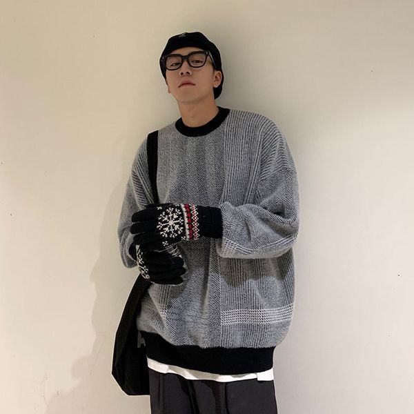 

2021 new winter thick men's warm fashion casual retro knitted pullover men wild o-neck sweater mens clothes -2xl nrzi, White;black