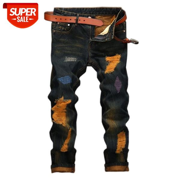

denim designer hole jeans ripped for men size 28-38 40 2021 autumn winter plus velvet hip hop punk streetwear #5r2o, Black