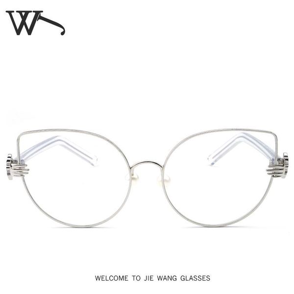 

fashion sunglasses frames cat's eye pearl retro literary metal frame plain glass clear transparent optical glasses eyewear eyeglasses f, Black