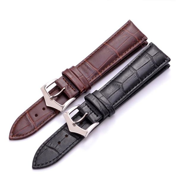 

watch bands leather band flat pattern strap replacement stainless steel buckle bracelet for men women 14 16 18 20 22 24mm wb163, Black;brown