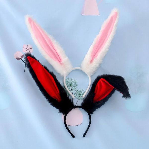 

hair accessories female girls lolita cosplay headband fluffy plush sweet long ears bandana hoop cartoon anime headpiece, Slivery;white