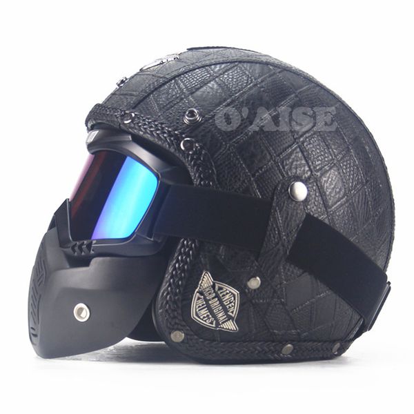 

unisex-full-face cycling helmet retro motorcycle gear 3/4 with high impact abs material interiors eco-leather tk07