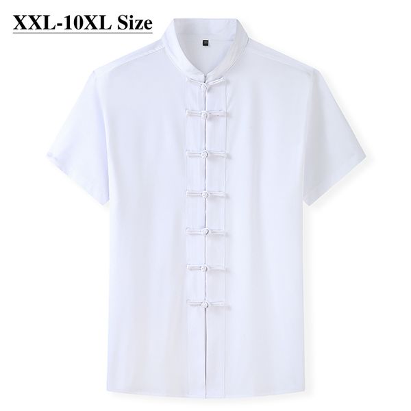 Plus Size 7XL 8XL 10XL Estate Tang Suit Camicia a maniche corte da uomo Cinese tradizionale 4 colori Allentati Casual Maschile Kung Fu Camicie 210305