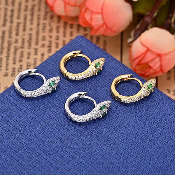 

stud ladies exquisite fashionable snake-shaped shiny zircon earrings luxury temperament color snake ear studs party jewelry, Golden;silver