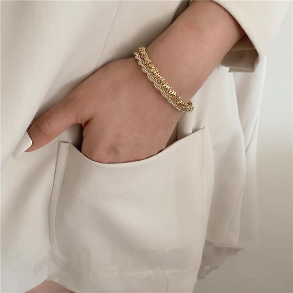 

link, chain aomu 2021 korean retro metal twist opening bracelet irregular personality gold silver color bangle for women jewelry gifts, Black